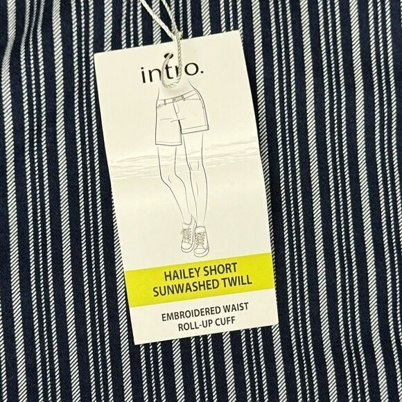 NWT Blue Shorts 24W Intro Love the Fit Stripe Elastic Waist Sunwashed Twill - Picture 2 of 8